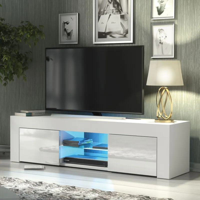 Olivia Furniture - Loom tv Unit 130cm - White with Gloss Doors & led