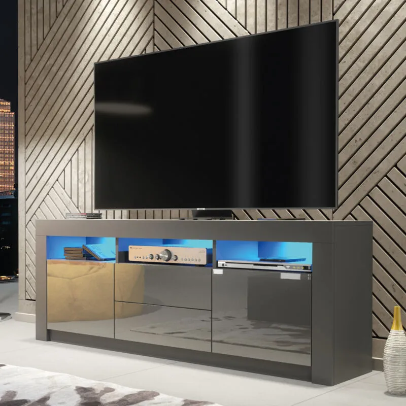 Olivia Furniture - Shine tv Unit 160cm - Dark Grey with Gloss Doors & led