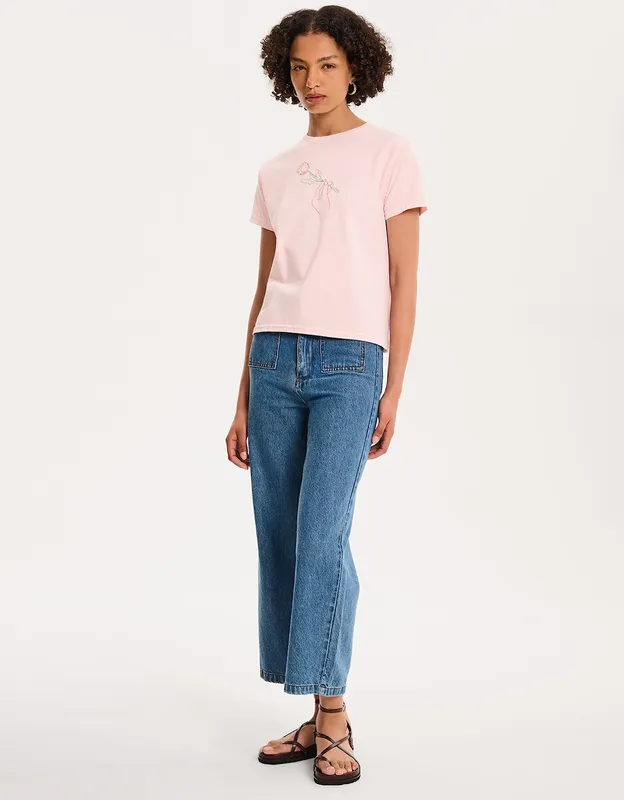 Omnes Women's Rose Baby Tee in Pink - Size: M