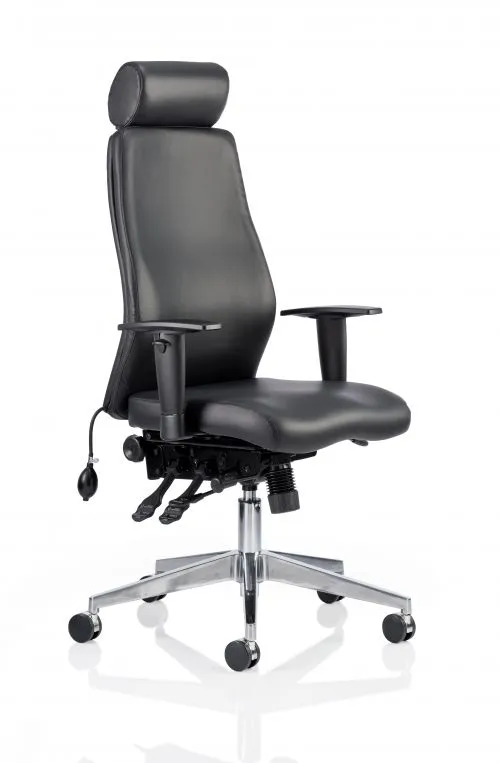 Onyx Ergo Posture Chair Black Bonded Bonded Leather With Headrest