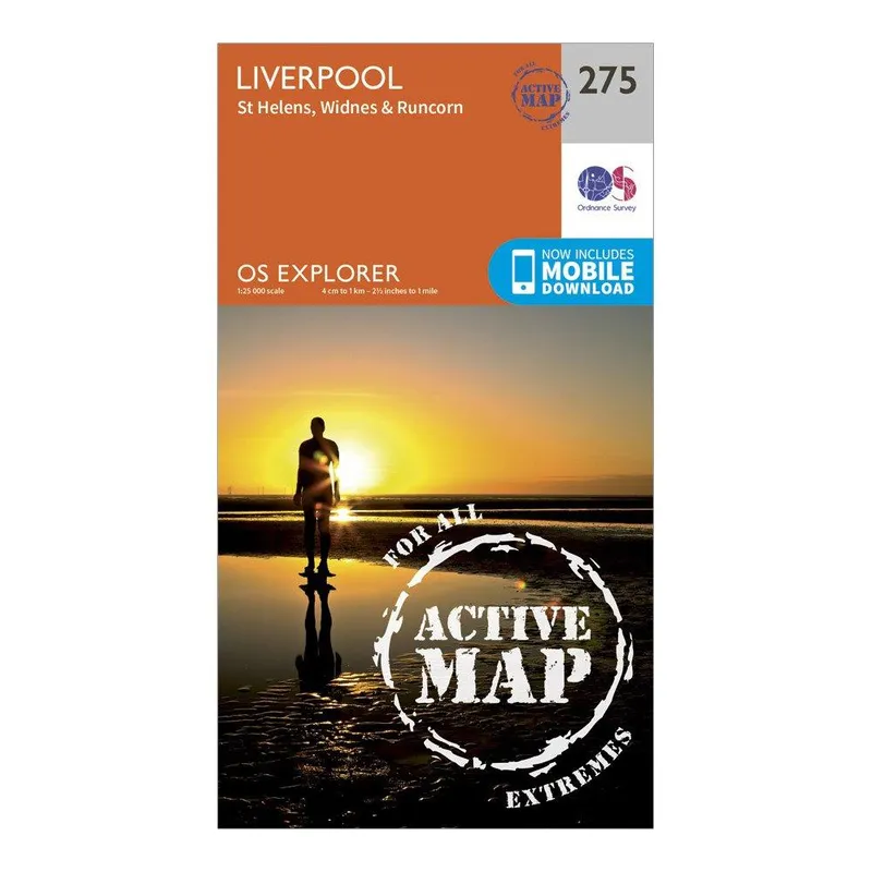 Ordnance Survey Explorer Active 275 Liverpool, St Helens, Widnes & Runcorn Map With Digital Version Orange