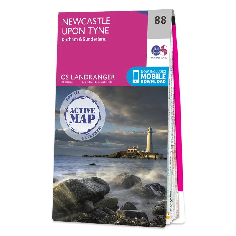 Ordnance Survey Landranger Active 88 Newcastle upon Tyne, Durham & Sunderland Map With Digital Version Pink One Size Unisex