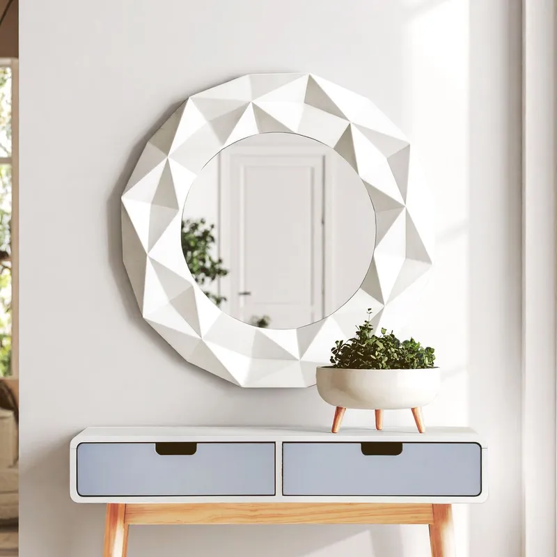 Orsina 3D Effect High Gloss Wall Mirror in White White