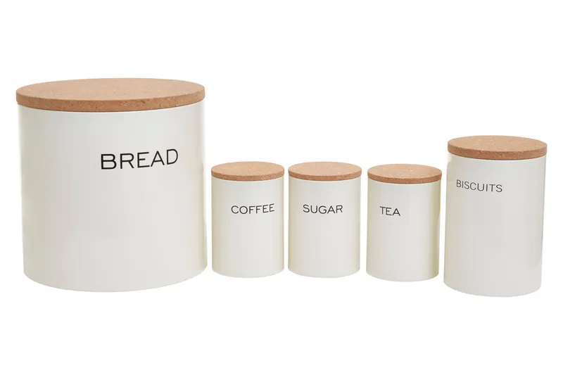 Orsina 5Pc Cream Kitchen Storage Set, Kitchen Storage Set, 5 Piece Kitchen Canister Set, Stainless Steel Canisters in Natural Natural