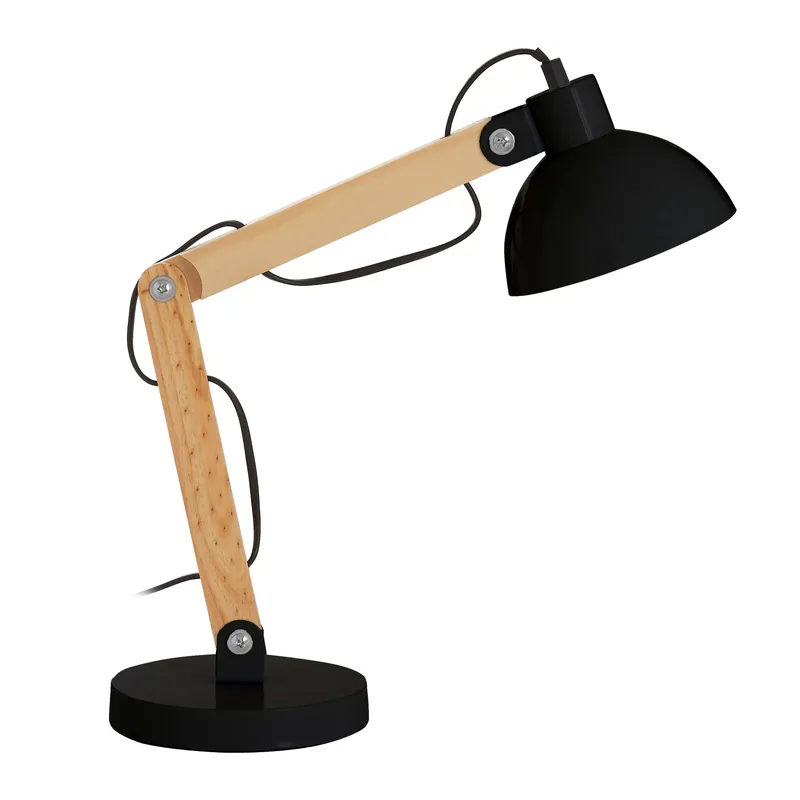 Orsina Ambiant Wood & Metal Table Lamp, Versatile Bedside Table Lamp, Modern Rustic Livingroom Table Lamp in Black Black