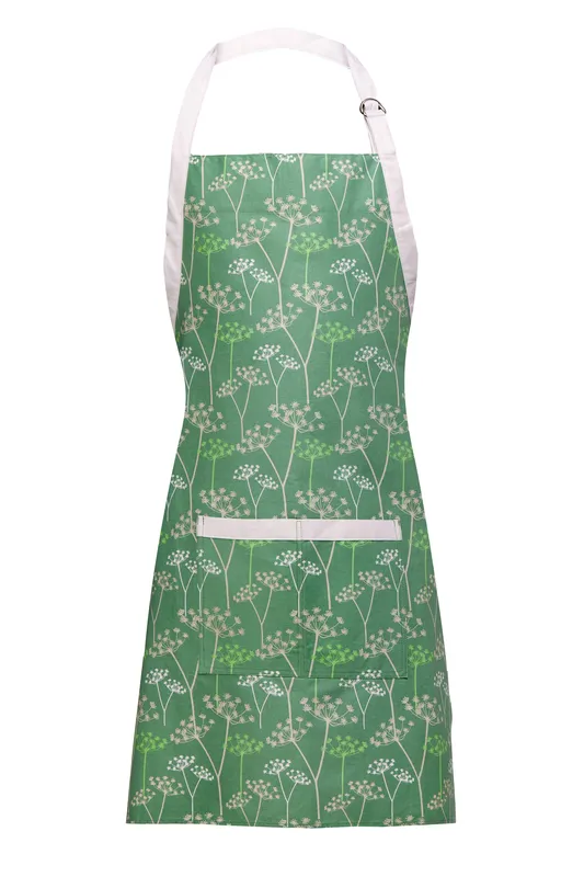 Orsina Apron, Delicate Botanical Print With Adjustable Neck Strap, Protects Clothes During Cooking in Green Green