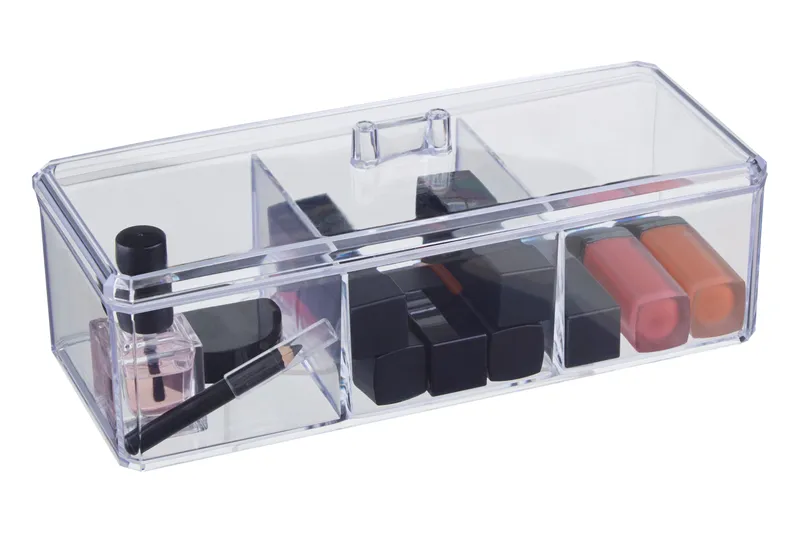 Orsina Beauty 3 Compartment Cosmetics Organiser With Lid in Clear Clear