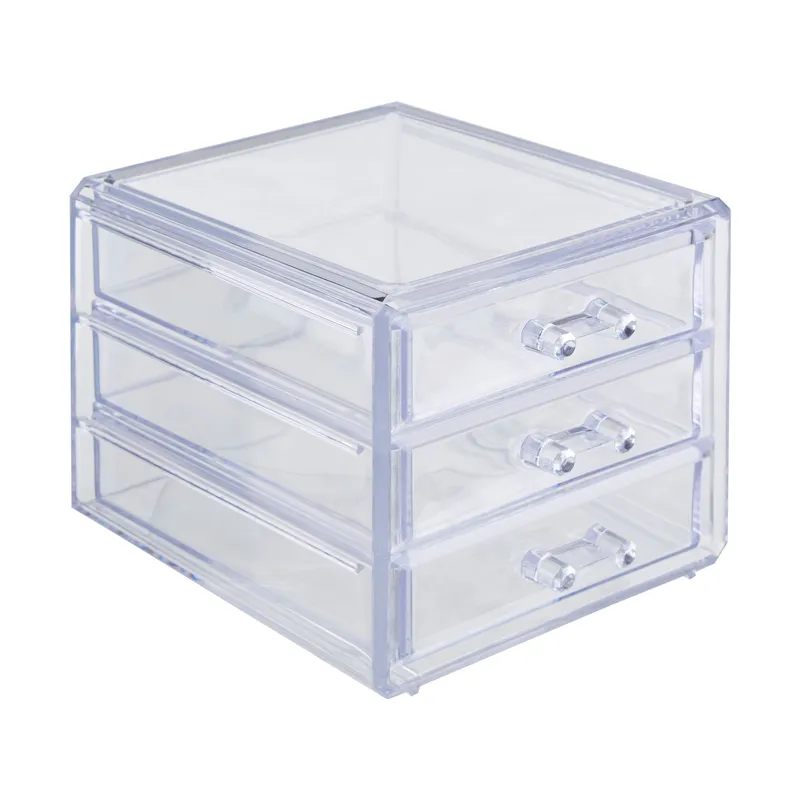 Orsina Beauty 3 Drawer Cosmetics Organiser in Clear - Clear