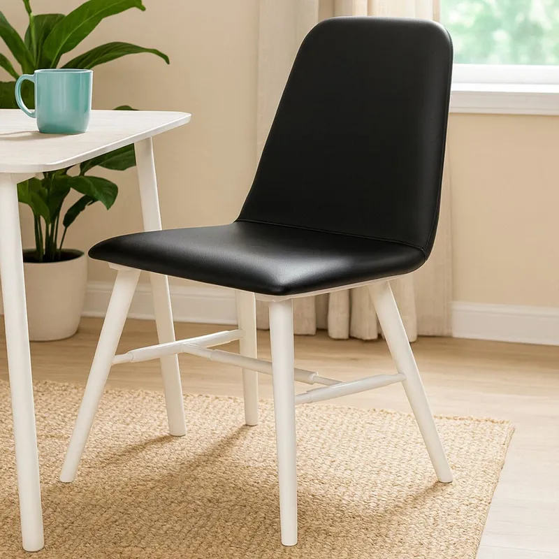 Orsina Black Leather Effect Dining Chair With White Legs Black