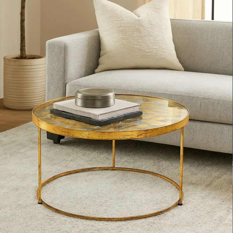 Orsina Butterfly Coffee Table For Living Room, Round Table For Patio, Elegant Bedside Table, Modern Lounge Table in Gold Gold