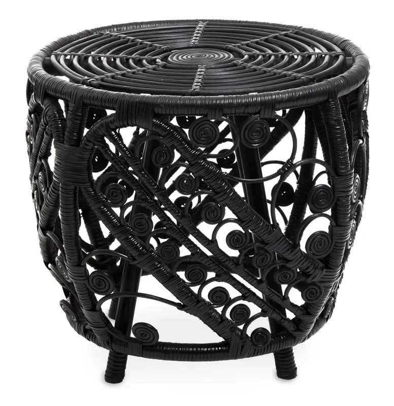 Orsina Chic Design Black Natural Rattan Side Table, Versatile Coffee Table, Sturdy & Stable Table For Living Room Black