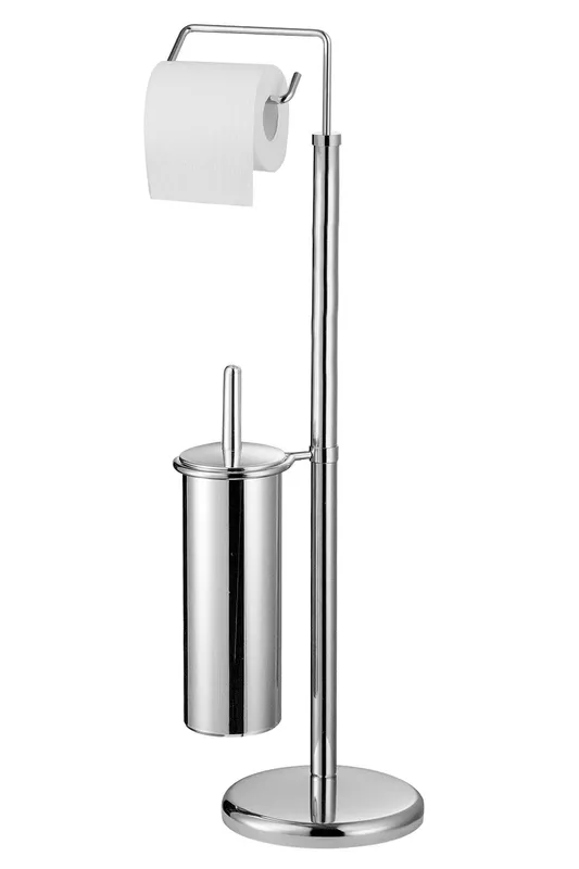 Orsina Chrome Toilet Brush & Roll Holder, Freestanding Toilet Roll Holder With Brush, Toilet Brush & Roll Stand in Silver Silver