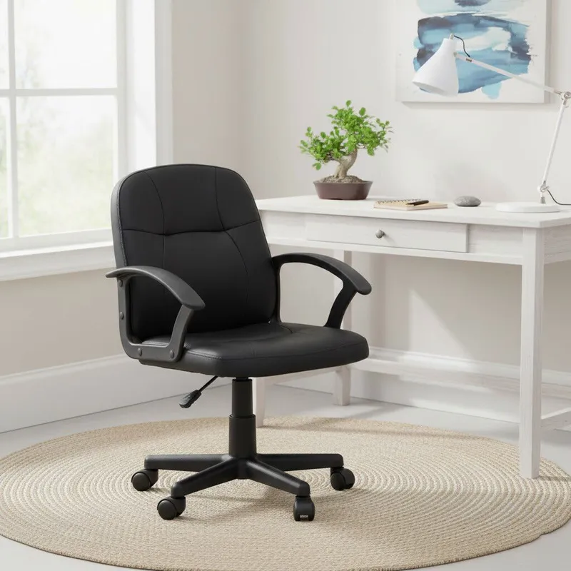 Orsina Comfortable Black Small Home Office Chair, Ergonomic Work From Home Chair, Movable Ergonomic Office Chair Black