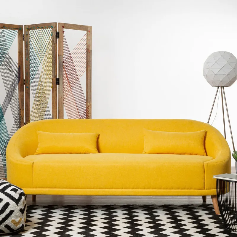 Orsina Comfortable Linen Sofa, Contemporary Seater Sofa For Livingroom, Stylish Mid Century Sofa For Bedroom in Yellow Yellow