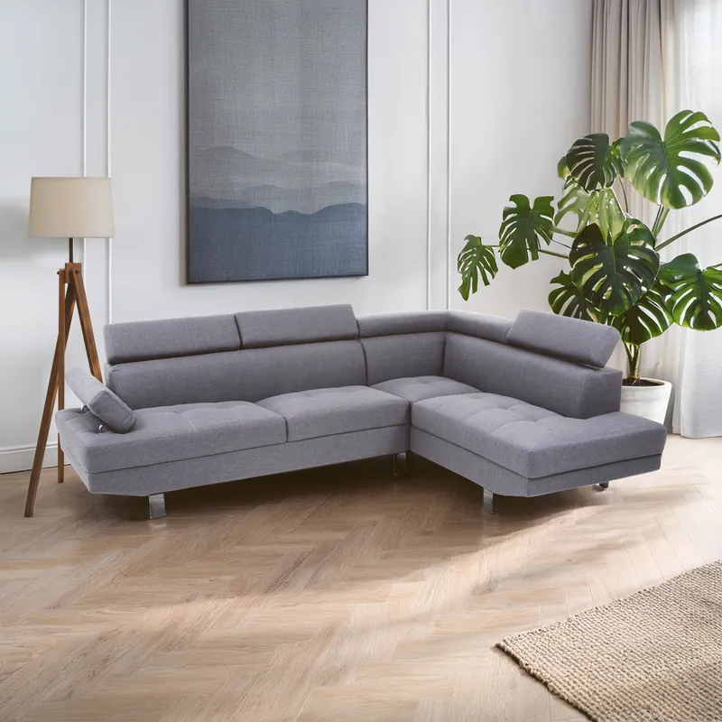 Orsina Contemporary Ochre Linen Corner Sofa, Velvet Upholstered Mid Century Sofa, Refined Sofa For Livingroom in Grey Grey