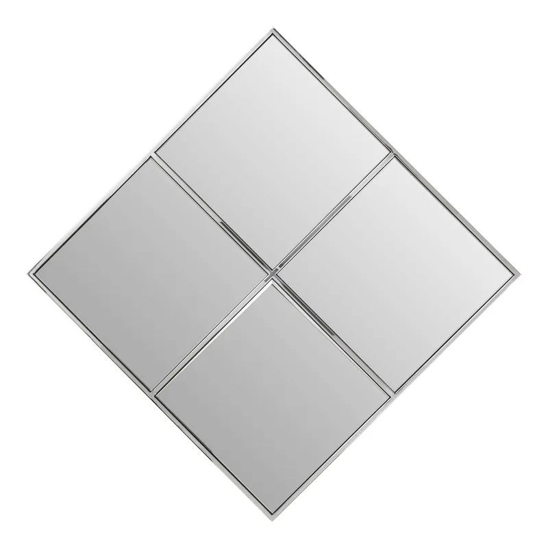 Orsina Diamond Frame Wall Mirror, Silver Segmented Geometric Wall Mirror with Stainless Steel Frame Silver