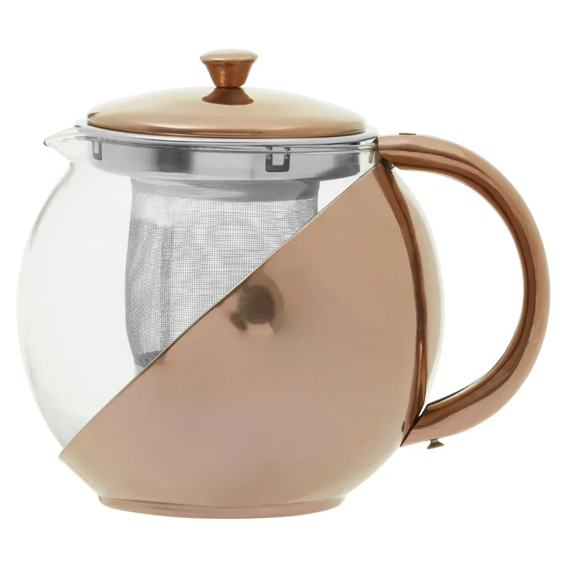 Orsina Elegant Design Stainless Steel Teapot With Copper Finished Infuser, Durable Tea Pot, Practical Tea Pot in Silver Silver