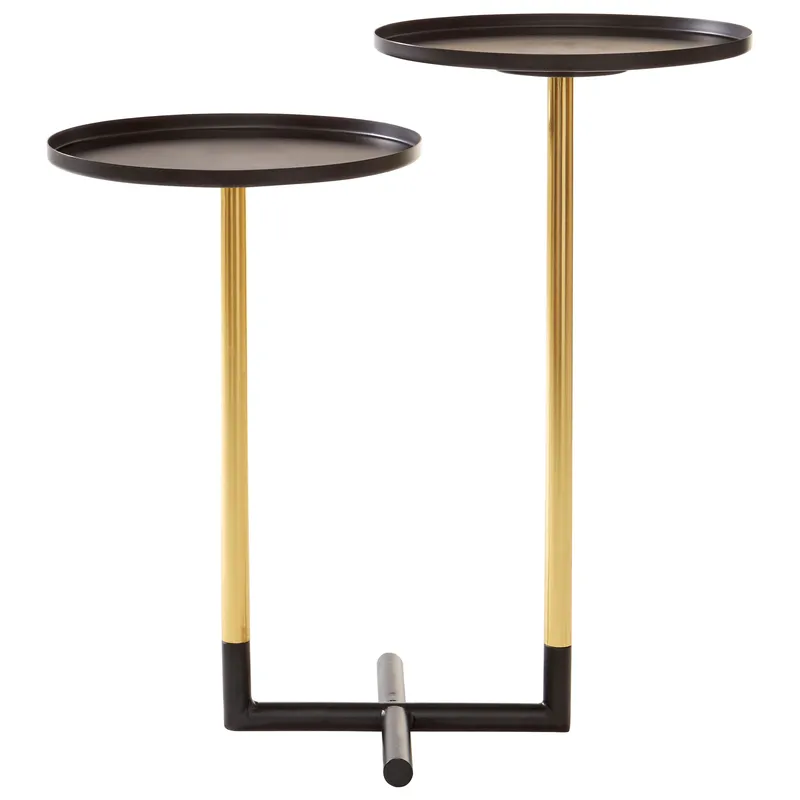 Orsina Elegant Duplex Side Table, Versatile Bedside Table For Bedroom, Dual Table Top Side Table For Livingroom in Gold Gold