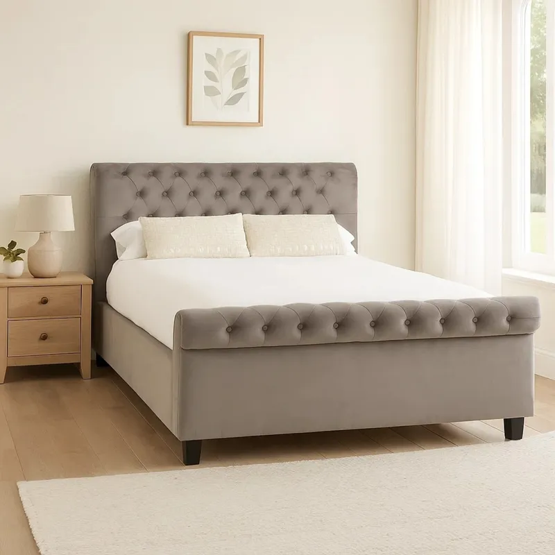 Orsina Elegant Steel Shade Kingsize Ottoman Bed, Velvet in Brown Size: King Brown King