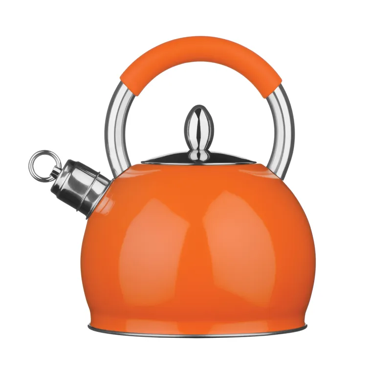 Orsina Elegant Yellow 2.4L Whistling Kettle, Retro Whistling Tea Pot, Stainless Steel Kettle, Whistling Tea Kettle in Orange Orange