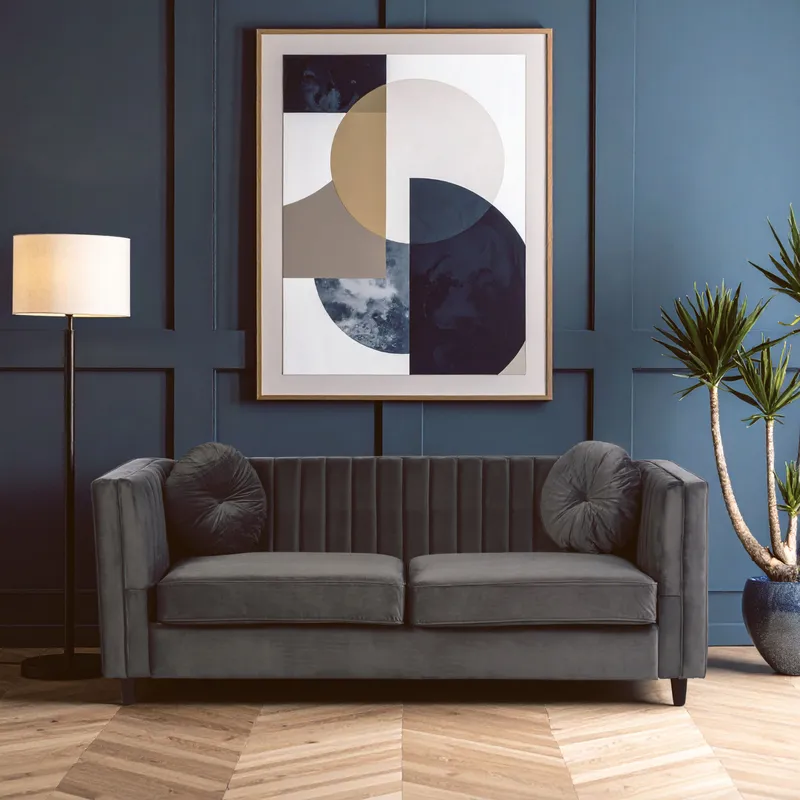Orsina Farah Three Seater Velvet Sofa in Grey Grey