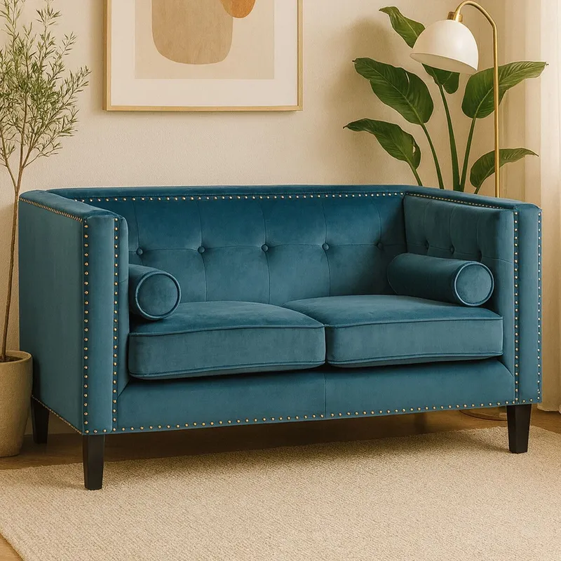 Orsina Felisa Two Seat Blue Velvet Sofa Blue