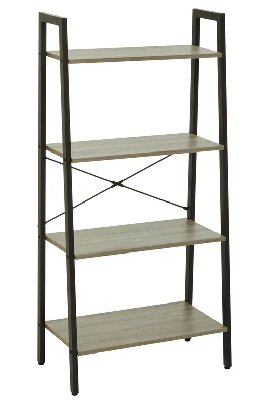 Orsina Four Tier Oak Veneer Ladder Shelf Unit, Functional Industrial Narrow Shelf, Versatile Tall Cupboard in Grey Grey