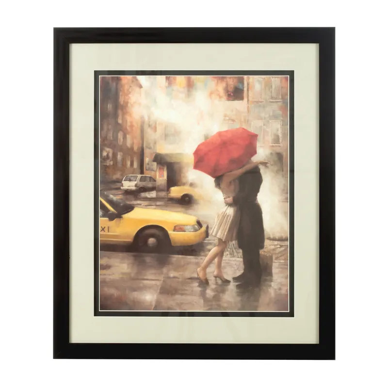 Orsina Framed Couple Under Umbrella Wall Art in Black Black