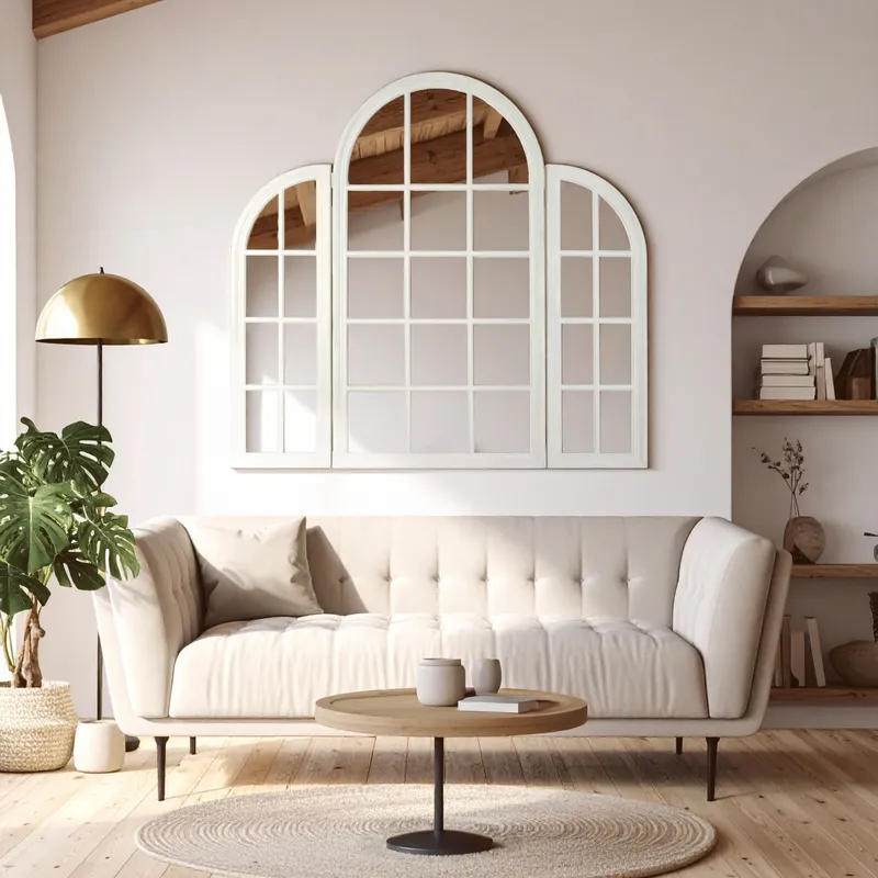 Orsina Fret Flat Wood Wall Mirror in White White