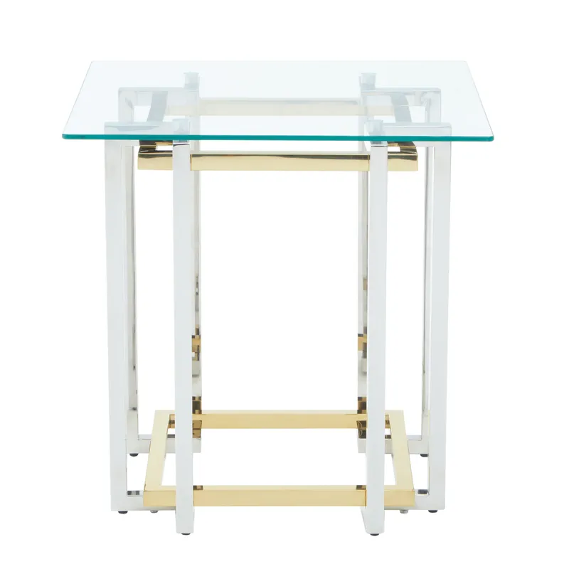 Orsina Glass Top Side Table, Gold & Silver Luxury Side Table, Modern Side Table with Glass Top, Sofa Side Table Gold