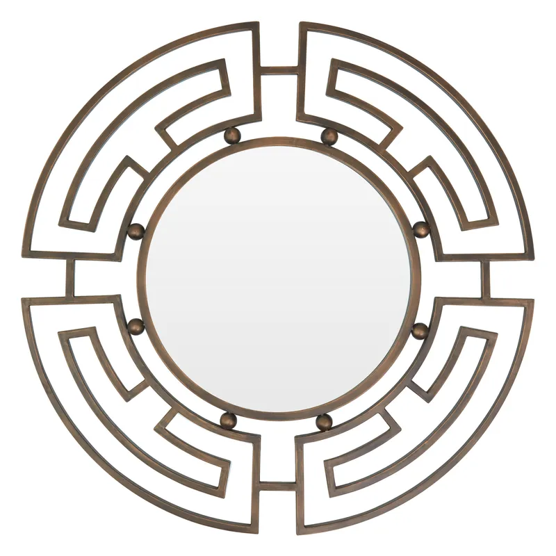Orsina Jalal Metal Frame Round Wall Mirror in Brown Brown