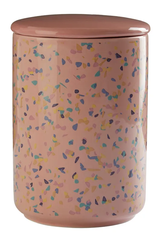 Orsina Large Pink Terrazzo Storage Canister, Dolomite Build Food Storage Container With Airtight Lid, Sugar Canisters Pink