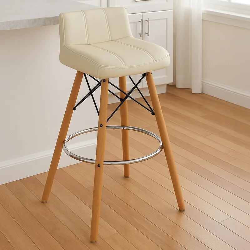 Orsina Leather Effect Seat Bar Stool, Comfortable Seating Faux Leather Bar Stool, Space-Saver Kitchen Stool in Cream Cream