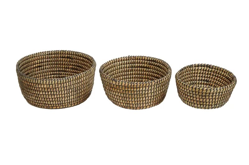 Orsina Lidi Set Of Three Straw Baskets With Black Detail in Natural Natural