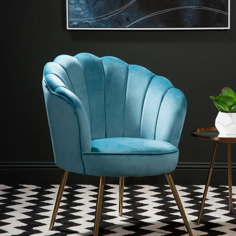 Orsina Ovala Velvet Scalloped Chair in Blue Blue