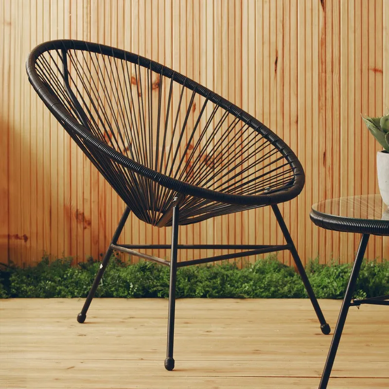 Orsina Rattan 3 Piece Patio Set, Weather Resistant in Black Black