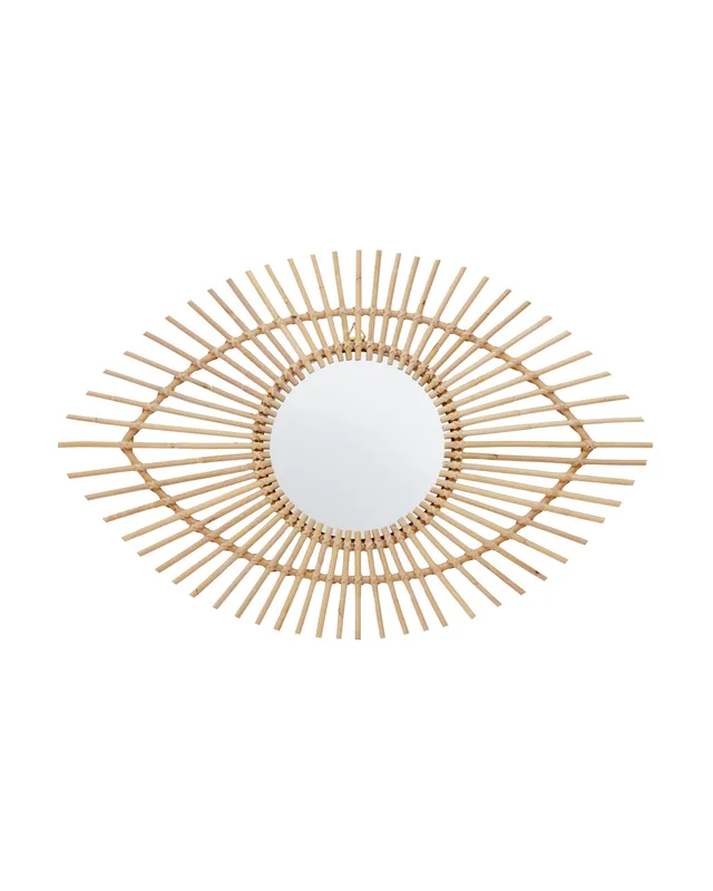 Orsina Rattan Eye Shapped Wall Mirror, Rattan Frame Large Wall Mirror, Unique Wooden Frame Mirror in Natural Natural