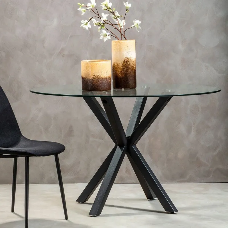 Orsina Salford Glass Top Dining Table With Black Metal Legs Black