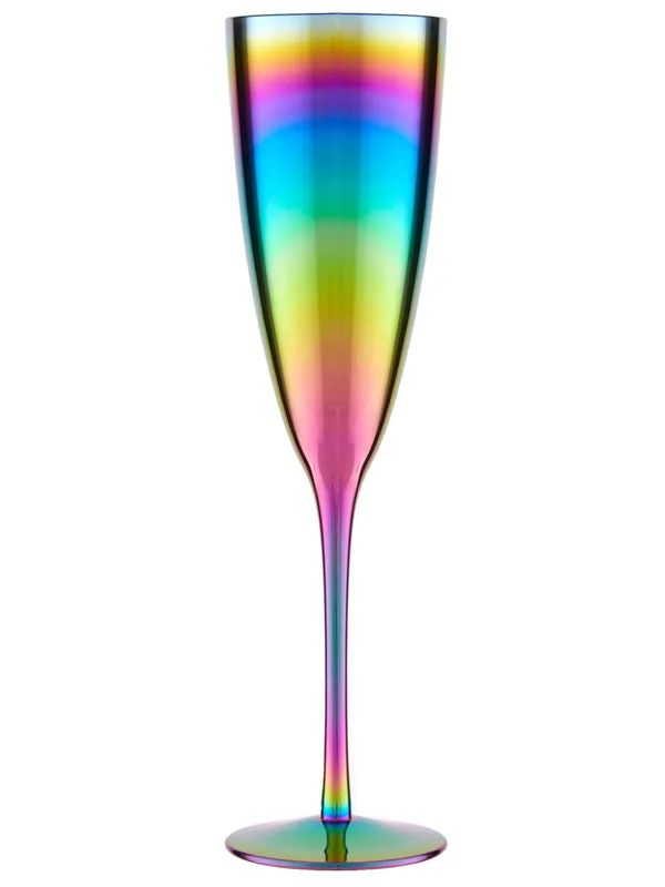 Orsina Set of 4 Iridescent Champagne Flutes, Glass With Champagne Finish in Blue, Gold, Purple, Luxe Stemware Set Multicolor