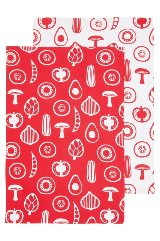 Orsina Set Of Three Besa Red Tea Towels Red