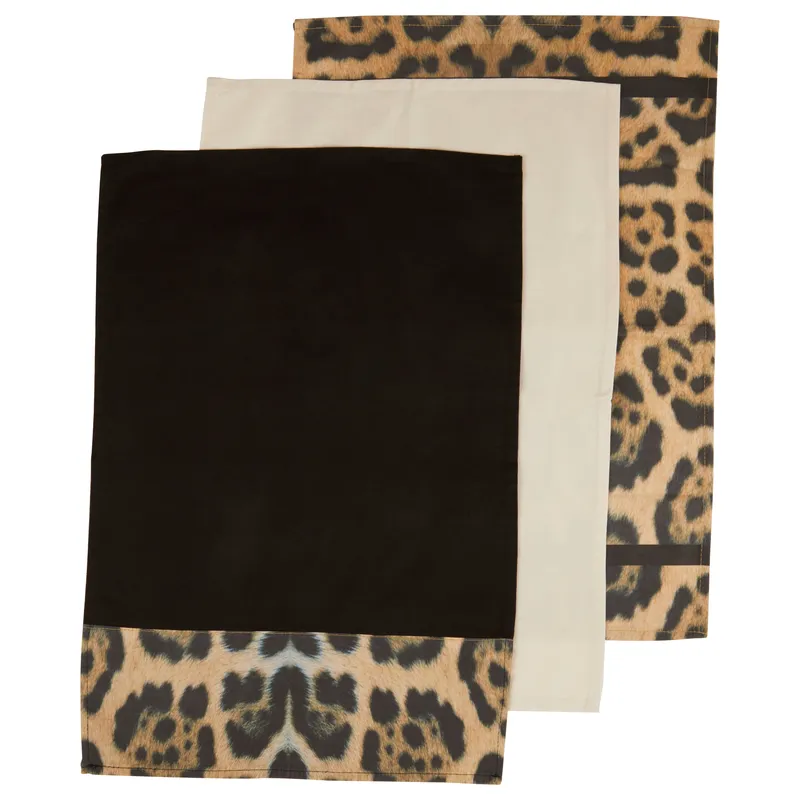 Orsina Set of Three Cotton Tea Towels, Ultra-Absorbent Kitchen Towels, Leopard Pattern Tea Towels, Kitchen Towels Multicolor