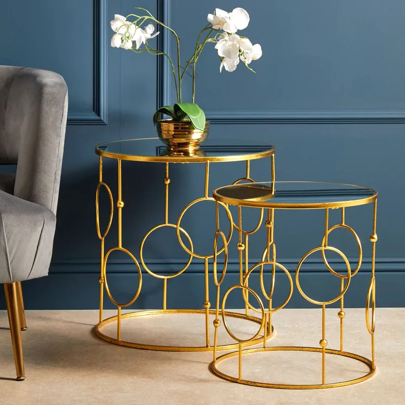 Premier Housewares - Avantis Gold Metal Tables - Set of 2