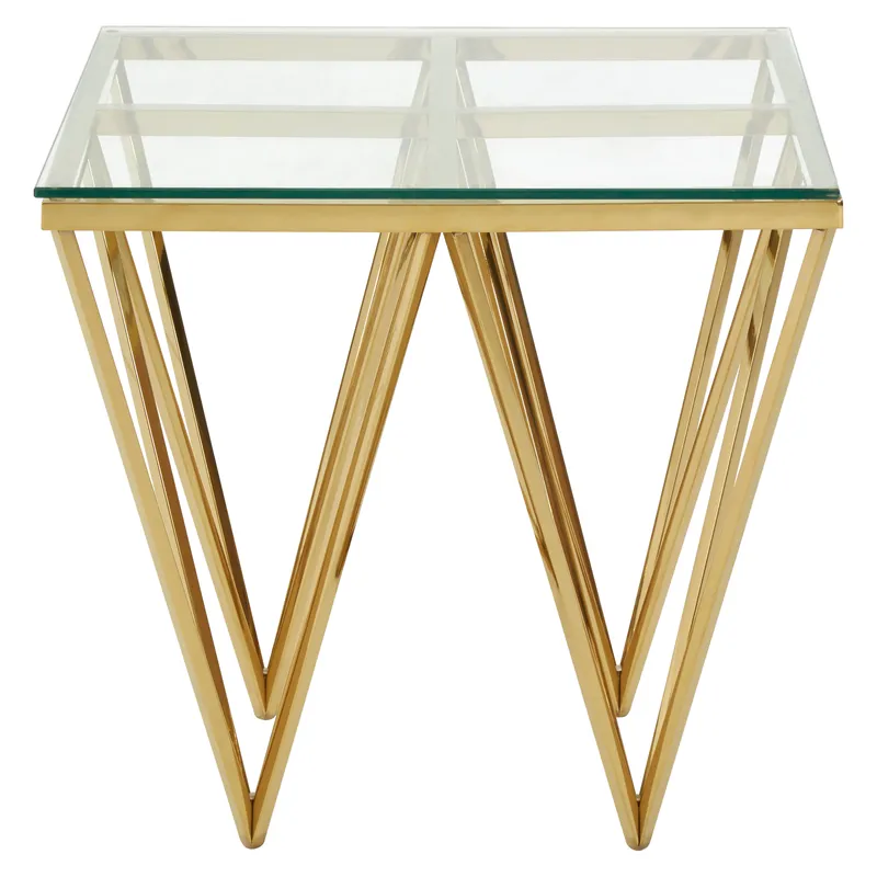 Orsina Sleek Gold Finish Spike Legs End Table, Durable Wide Side Table, Unique Design Livingroom Side Table Gold