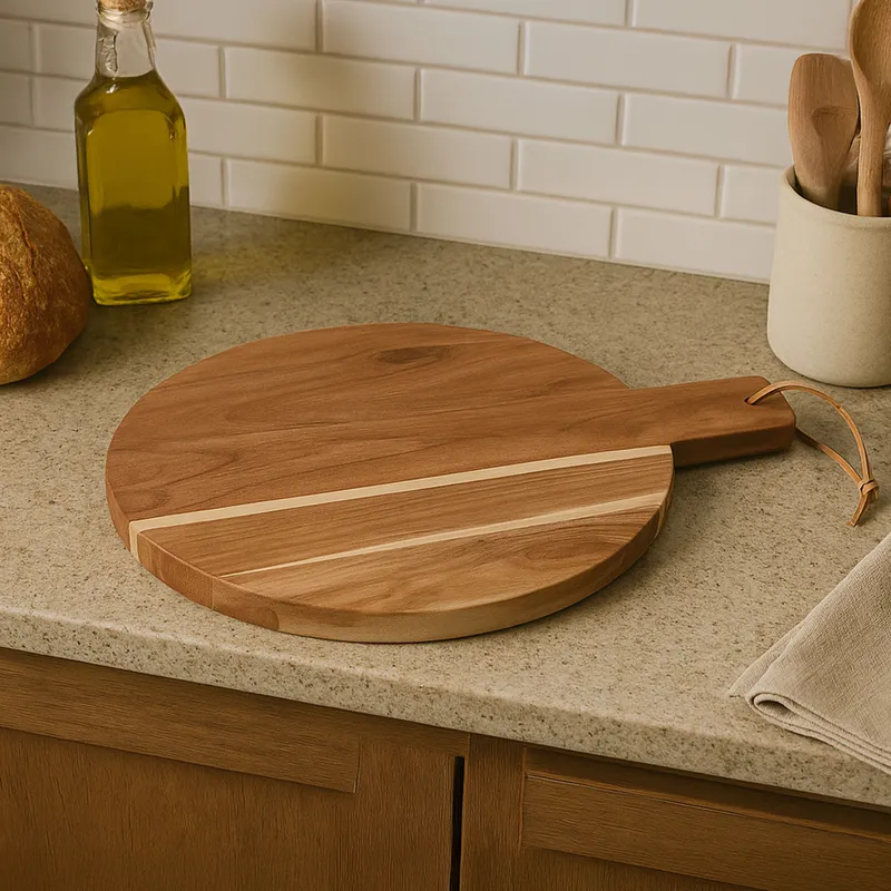 Orsina Socorro Medium Round Acacia Wood Board in Natural Natural