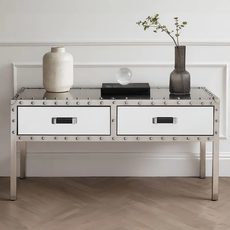 Orsina Stunning Coffee Table, Glass Constructed Modern Coffee Table For Livingroom, Rectangular Coffee Table in Silver Silver