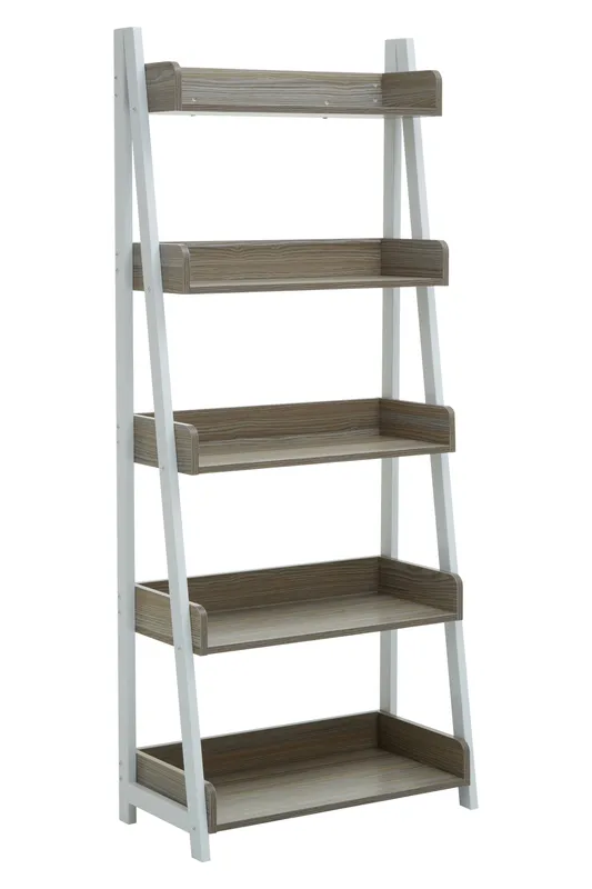 Orsina Stylish Five Tier Natural Oak Ladder Shelf Unit, Large Shelving Unit, Wooden Standing Shelves in Dark Brown Dark Brown