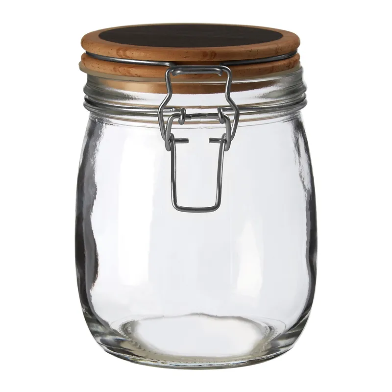 Orsina Stylish Glass Storage Jar with Wooden Lid 750 ml, Durable Glass Jar With Lid, Sleek Airtight Storage Jar in Clear Clear