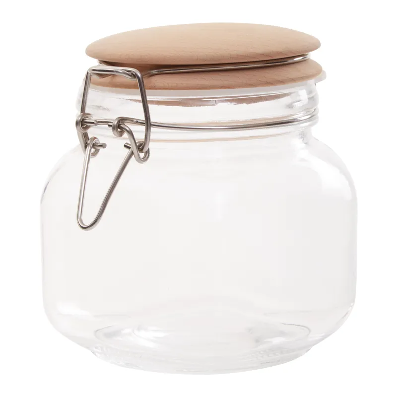 Premier Housewares Square Glass Jar With Wooden Lid - 800Ml