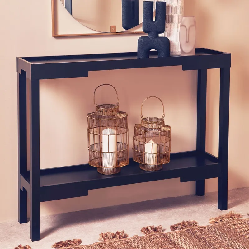 Orsina Two Tiered Design Console Table, Console Table With Storage Shelf, Durable & Versatile Hallway Table in Black Black