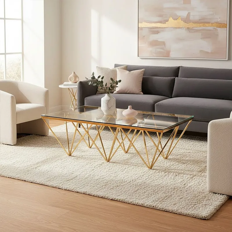 Orsina Unique Design Gold Finish Spike Legs Coffee Table, Durable Decorative Table, Sleek Display Coffee Table Gold